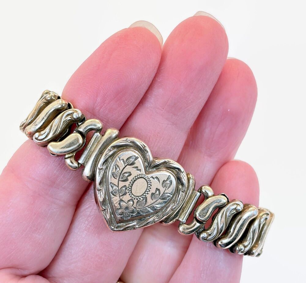 Vintage Gold Filled Sweetheart Expansion Bracelet, Etched Heart, Engraved